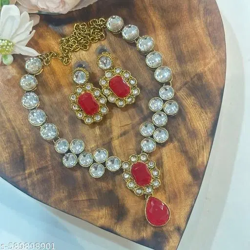 Stylish Kundan Necklace Set for Women, Green