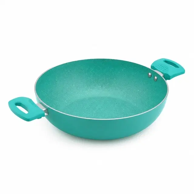 TerraHome Non-Stick-Aluminum Kadhai 2500 ml, 24cm, Green