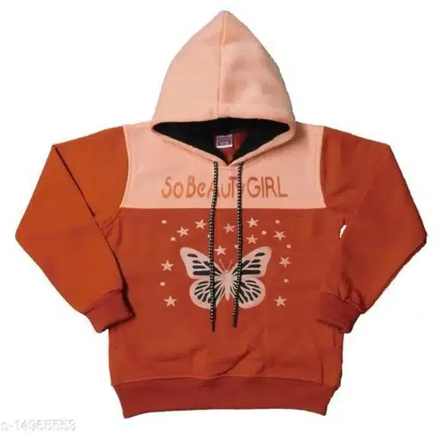 Fleece Printed Full Sleeves Hooded Sweatshirt for Girls (Rust, 3-4 Years)