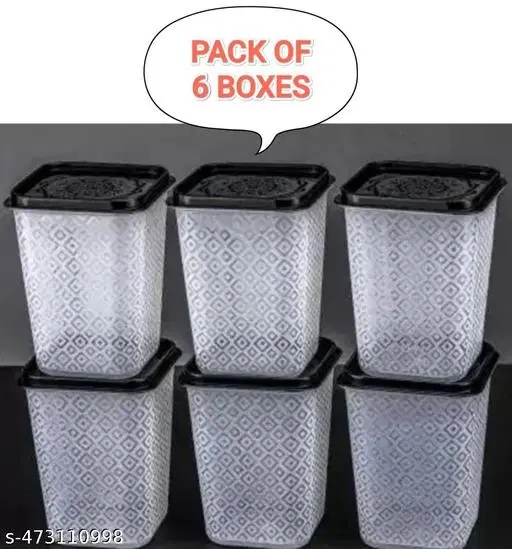 Plastic Storage Containers, Black, Pack of 6 (1000 ml)