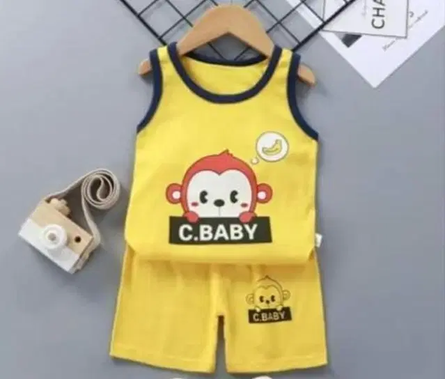 Cotton Blend Printed Clothing Set for Boys, Yellow (2-3 Years)