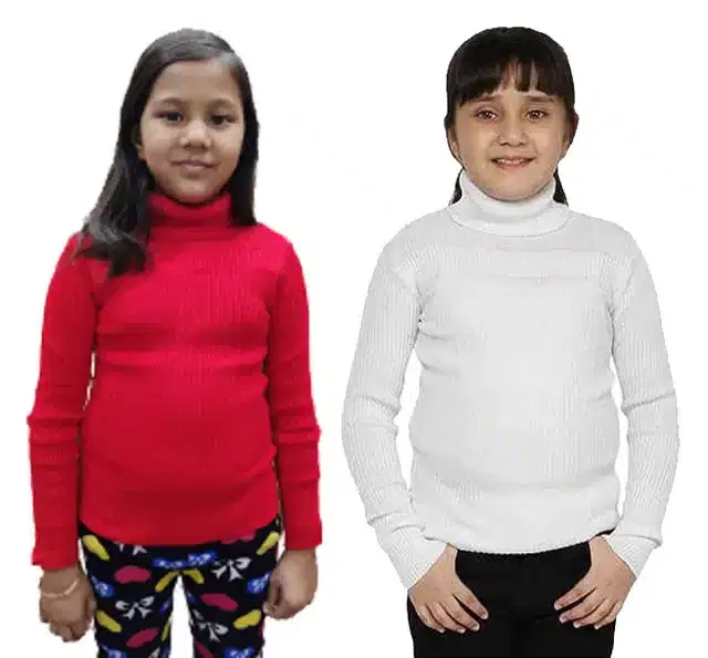 Full Sleeves Solid Sweater for Girls, Pack of 2 (Pink & White, 0-3 Months)