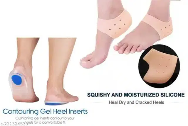 Moisturizing Silicon Gel Socks with Foot Pad, Beige, Set of 2