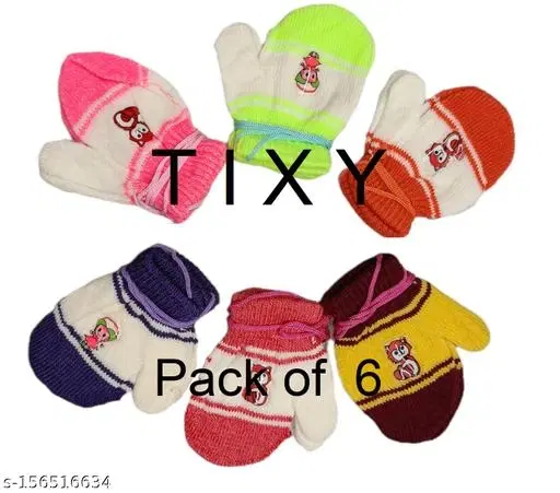 Woolen Gloves for Kids, Set of 6 (Multicolor, 3-6 Months)