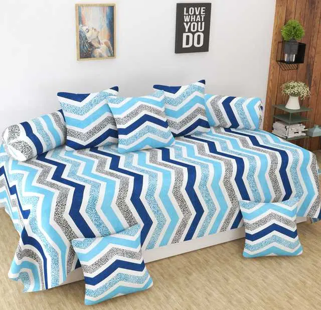 Homefab Microfiber Diwan Set, Blue, 60X88 In, HF-137