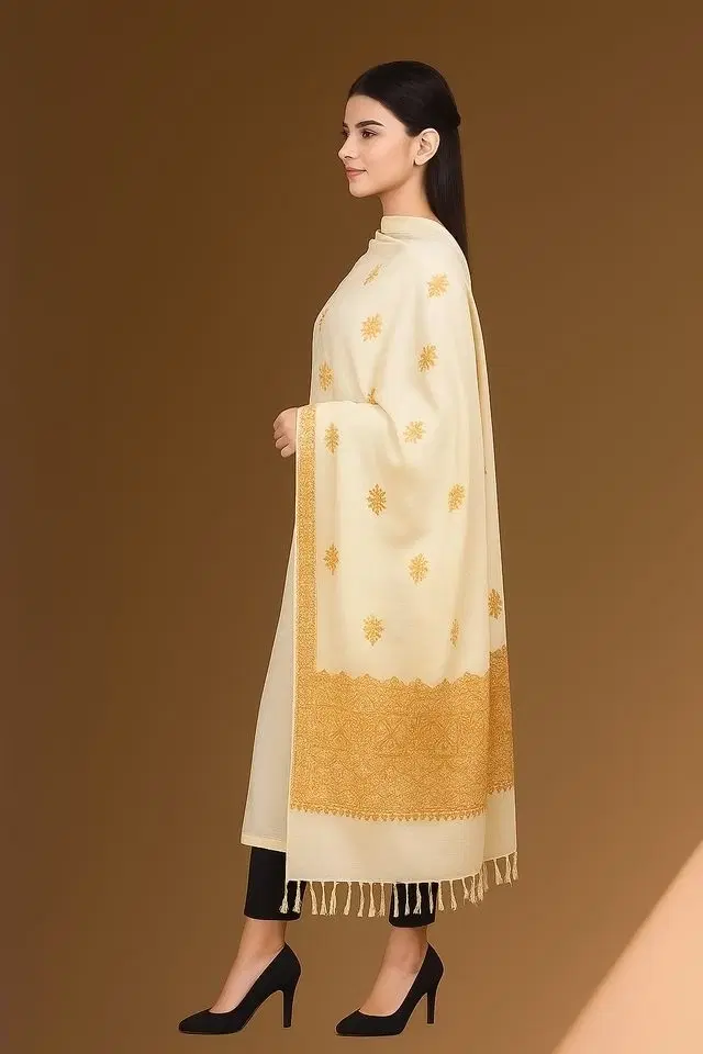 Rayon Printed Shawl For Women, Off White