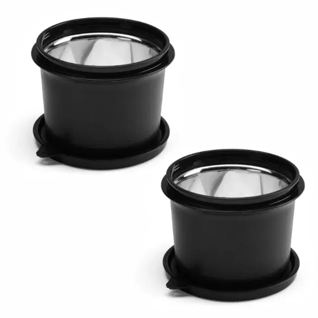 Oliveware Benny Stainless Steel Microwave Container, Leak Proof, Set of 2 (600ml) - Black