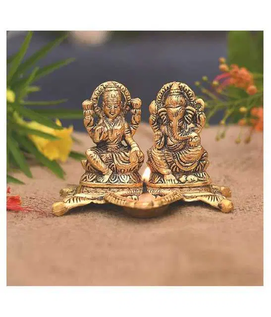 Brass Laxmi Ganesha Religious Showpiece, Gold, MS-10