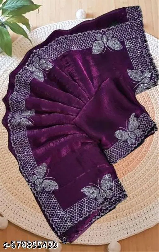 Chiffon Embellished Saree For Women, Purple