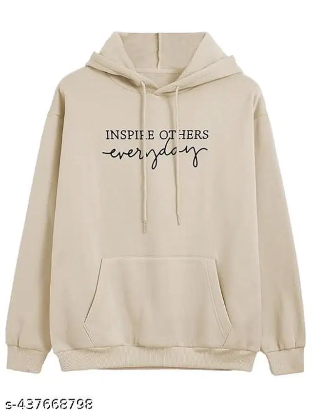 Cotton Blend Printed Hoodie for Women (Beige, S)