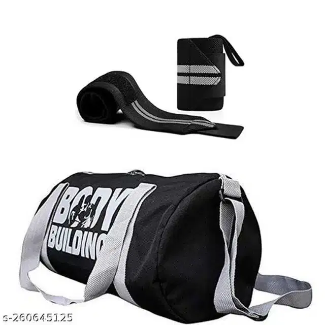 Combo of Gym Bag with Wrist Support Bands, Multicolor, Set of 2