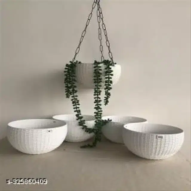 Hanging Flower Pots with Metal Chain, White, Pack of 5