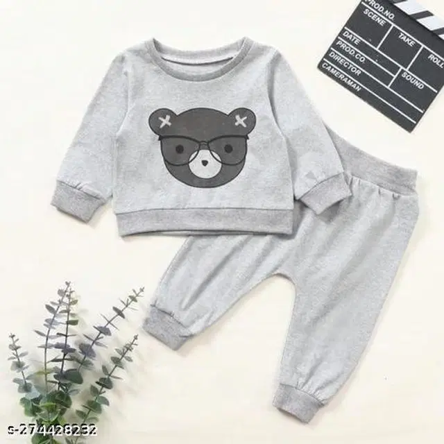 Cotton Printed Clothing Set for Kids (Grey, 0-6 Months)