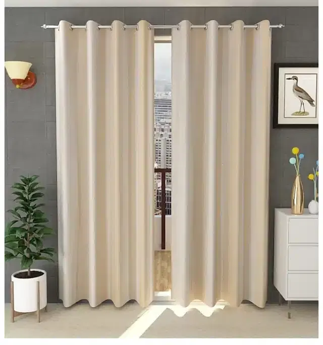 Solid Semi Transparent Window Curtains, Pack of 2, Cream, 5 feet