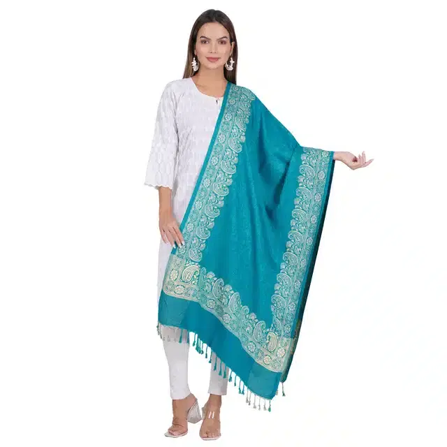 Soft viscose wool Embroidered Shawl for Women (Sea Green, 28x80 inches)