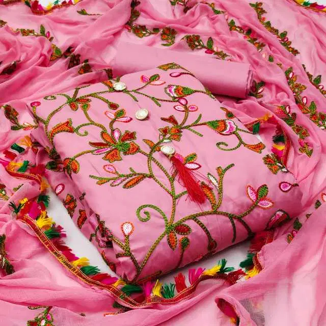 Women's Unstiched Dress Material Suit (Pink) (VK-15)