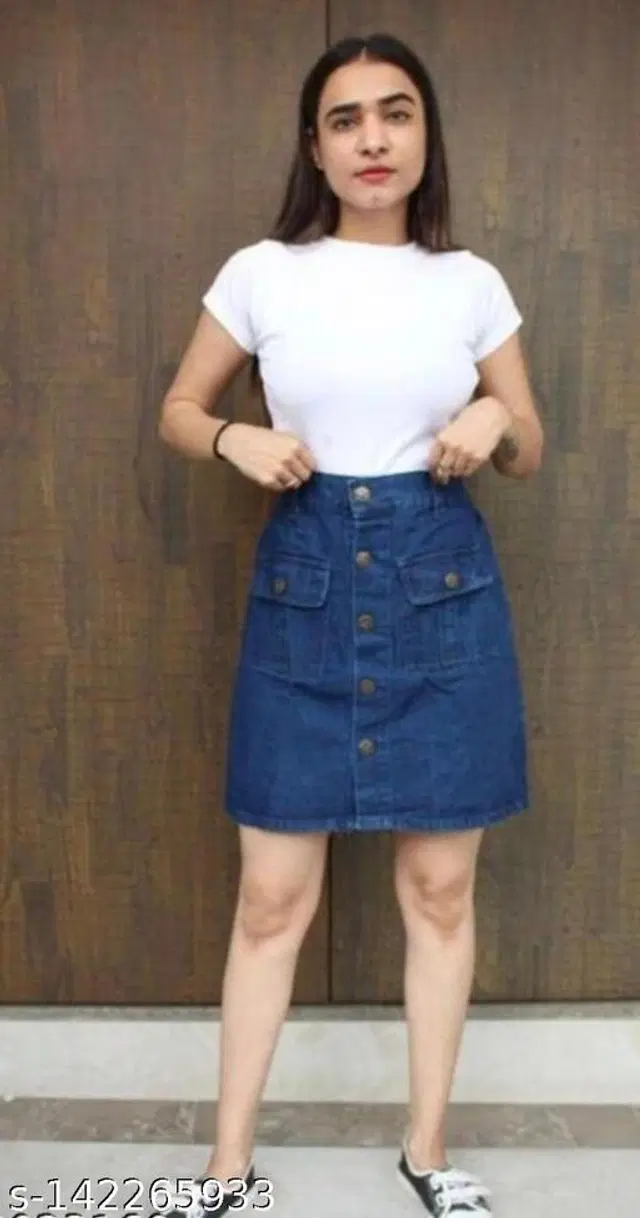 Denim Skirts for Women (Blue, 28)