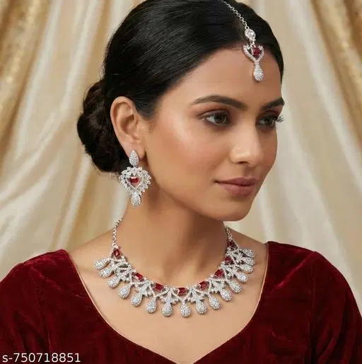 Necklace Set for Women, Free Size (Maroon)