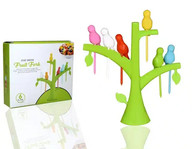 Plastic Fruit Fork Set with Stand, Assorted, Set of 1