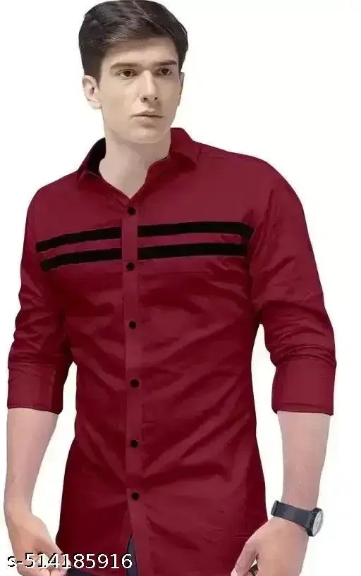 Cotton Blend Striped Shirt for Men, Maroon (L)