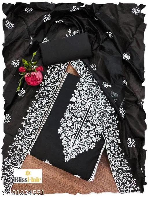 Embroidered Botanical Patiala Suits for Women (Black, Un Stitched)