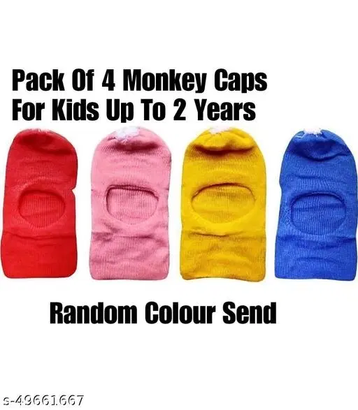 Cotton Caps for Kids, Pack of 4 (Multicolor, 0-3 Months)