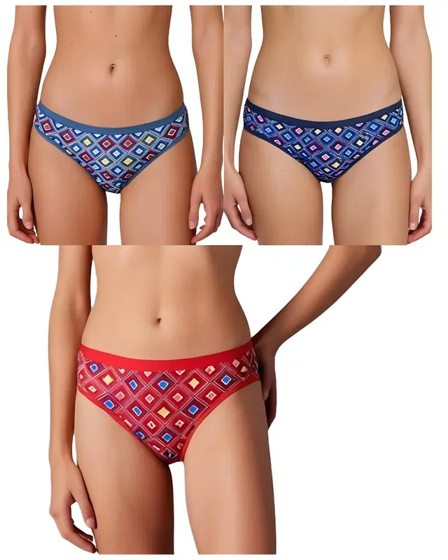 Cotton Printed Briefs for Women, Pack of 3 (Multicolor, M)