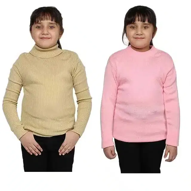 Full Sleeves Solid Sweater for Girls, Pack of 2 (Beige & Pink, 0-3 Months)