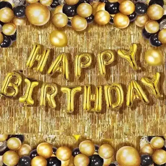 Banner & Balloons for Birthday Decoration, Black & Gold, Set of 46