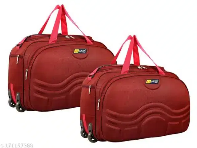 Polyester Trolley Duffel Bag for Men & Women, Maroon, Pack of 2
