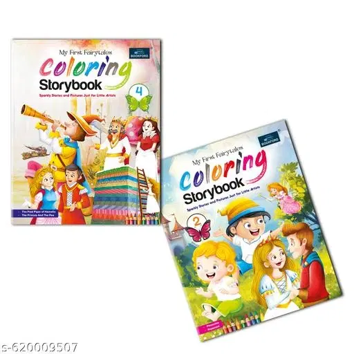 Fairytales Coloring Storybooks – Set of 2 (Parts 2 & 4) | Includes The Pied Piper & The Princess and the Pea | Story + Coloring Activity Books for Kids