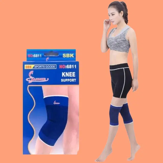 Polyester Solid Knee Sleeves for Women, Blue, Set of 1