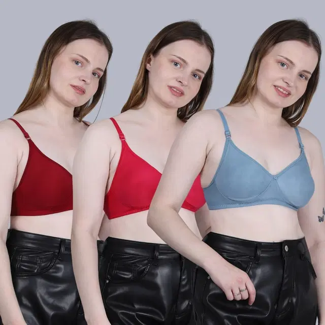 Cotton Non-Padded Bra for Women, Multicolour, Pack of 3 (32B)