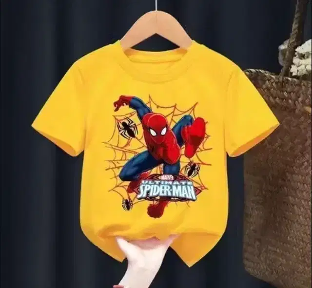 Spiderman Theme Cotton T-Shirts for Kids, Yellow (2-3 Years)