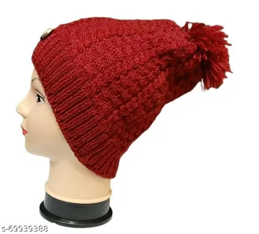 Woolen Cap for Women (Red, Free Size)