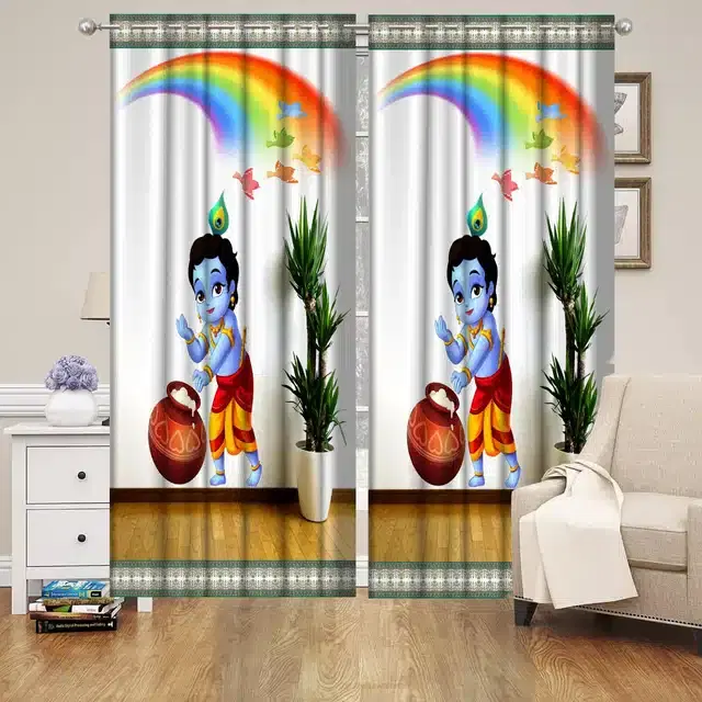 Polyester Printed Door & Window Curtains, Multicolor, 7 feet