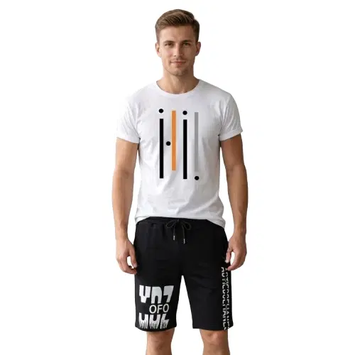 Stylish T Shirt and Shorts Set for Men, Pack of 2 (White, M)
