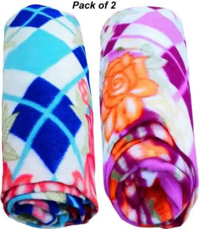 Fleece Printed Blankets, Multicolor, 210x140 cm, Pack of 2
