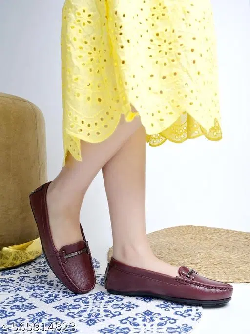 Shoetopia Solid Loafers for Women (Red, IND-4)