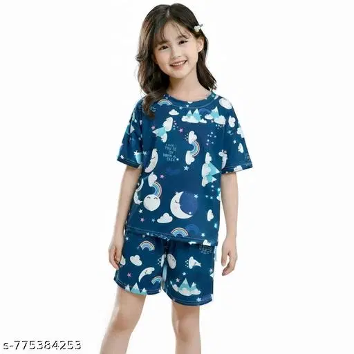 Night Suit for Girls (Blue, 5-6 Years)