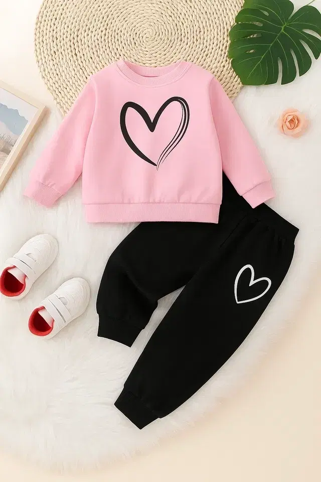 Cotton Blend Printed Clothings Set for Girls,, Peach (4-5 Years)