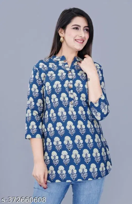 Rayon Kurti For Women, Blue (S)