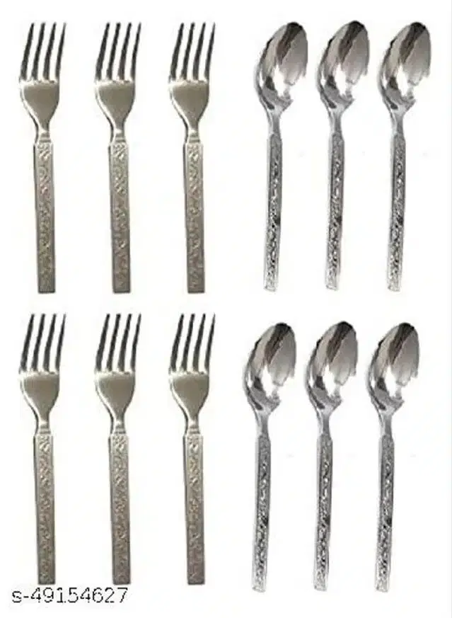 Steel Spoon & Fork, Silver, Set of 12