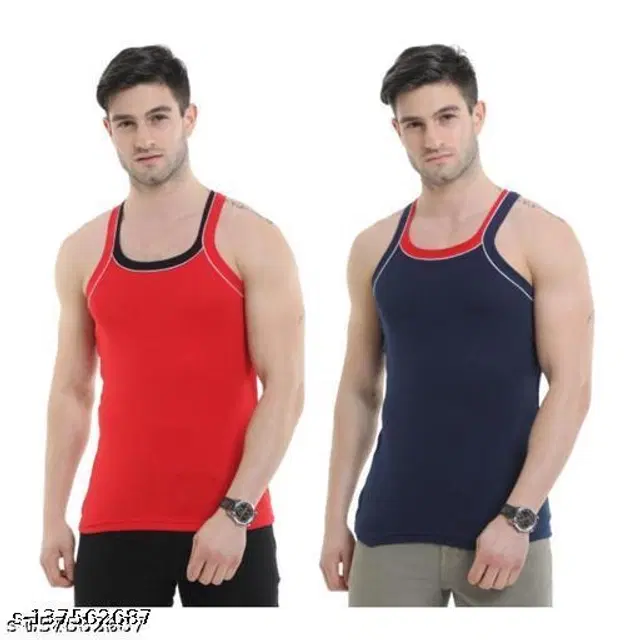Cotton Vests for Men, Pack of 2 (Red & Navy Blue, XL)