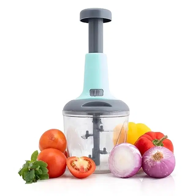 Plastic 2-in-1 Push Vegetable and Fruit Chopper, Multicolor, 900 ml