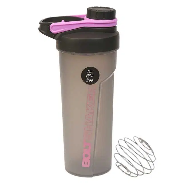 Plastic Shaker Bottle With Wire Blending Ball, Grey & Pink, 700 ml, J-149