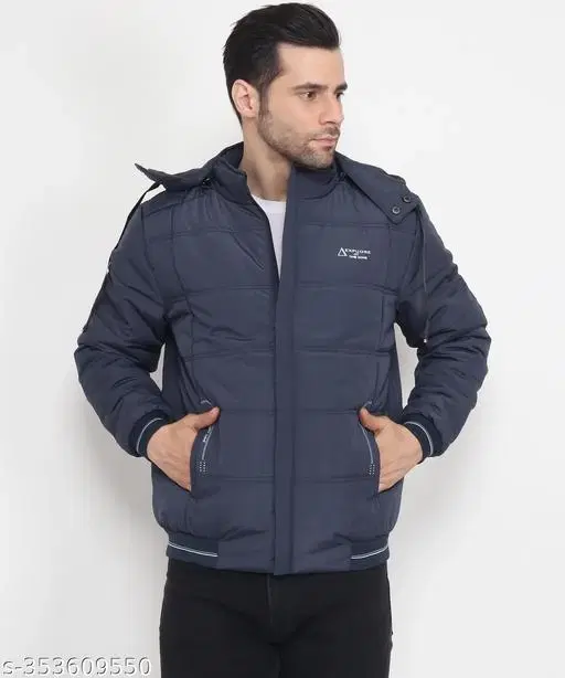 Cotton Blend Full Sleeves Jacket for Men (Navy Blue, M)