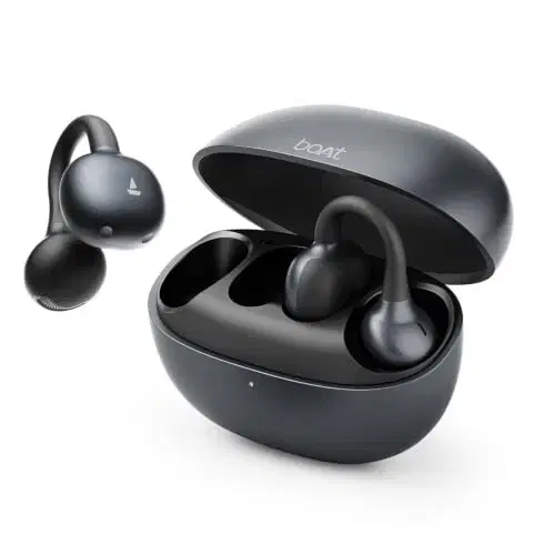 boAt 2026 Launch Airdopes ProClip, Air Conduction Tech,Feather-Light Earbuds, Clip-On Design,All Day Wear Comfort,52H Battery,12mm Dynamic Drivers,App Support,BT v6.0,OWS Earbuds with mic(Silk Grey)