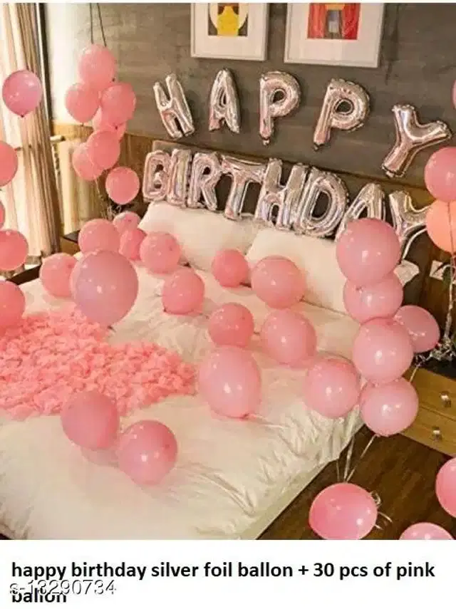 Plastic Birthday Decoration Kit, Pink & Silver, Set of 43
