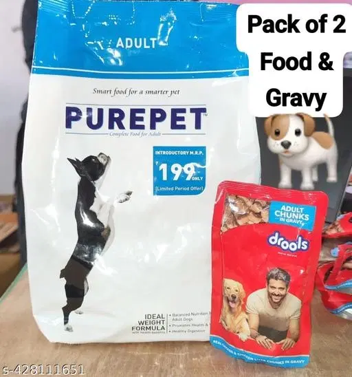 Purepet Chicken & Veg Adult Dog Food, 1 kg, Kibble+ Adult Chunks in Gravy 150gm__Real Chicken & Chicken Liver Chunks in Gravy (pack of 2)